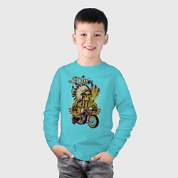 Лонгслив хлопковый детский Коренной байкер, цвет: бирюзовый — фото 2