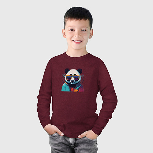 Детский лонгслив Модная панда в солнечных очках / Меланж-бордовый – фото 3