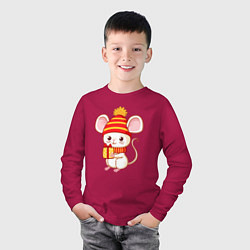Лонгслив хлопковый детский Мышонок с подарком, цвет: маджента — фото 2