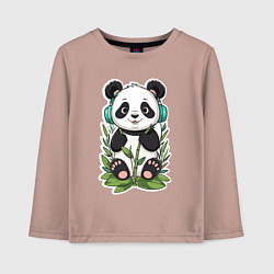Лонгслив хлопковый детский Медвежонок панды в наушниках, цвет: пыльно-розовый