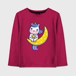Лонгслив хлопковый детский Единорог на луне, цвет: маджента