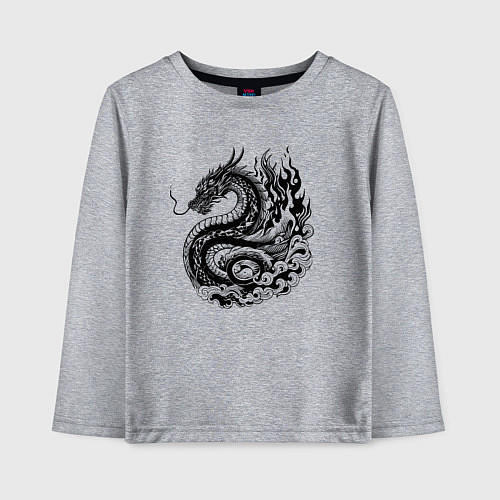 Детский лонгслив Японский дракон - ирезуми / Меланж – фото 1