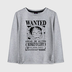 Лонгслив хлопковый детский Первая листовка Луффи Ван Пис, цвет: меланж