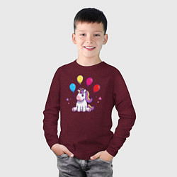Лонгслив хлопковый детский Единорог и шарики, цвет: меланж-бордовый — фото 2