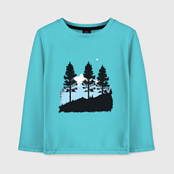 Лонгслив хлопковый детский Графика деревья в горах, цвет: бирюзовый