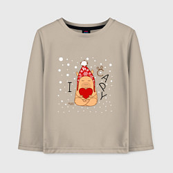 Лонгслив хлопковый детский Капибара с сердцем: я люблю, цвет: миндальный