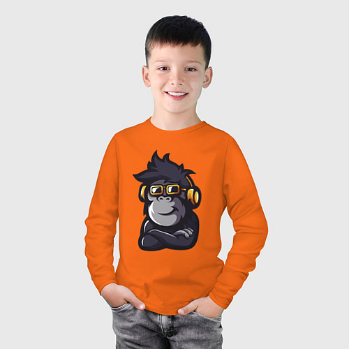 Детский лонгслив Music monkey / Оранжевый – фото 3