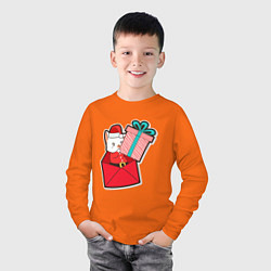 Лонгслив хлопковый детский Вам подарок от котика, цвет: оранжевый — фото 2