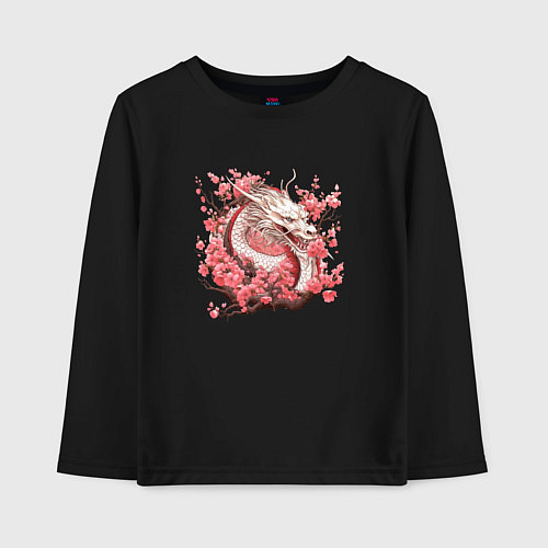 Детский лонгслив Драконы и сакура / Черный – фото 1