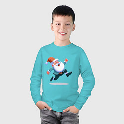 Лонгслив хлопковый детский Веселый Дед мороз, цвет: бирюзовый — фото 2