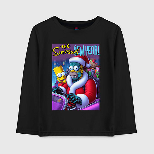 Детский лонгслив Santa Simpsons New Year - ai art / Черный – фото 1