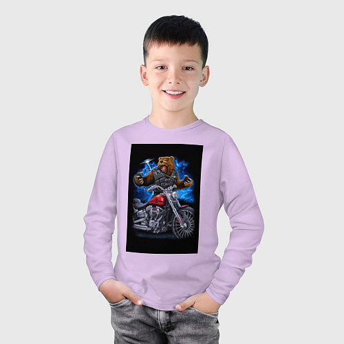 Детский лонгслив Медведь байкер с мотоциклом / Лаванда – фото 3