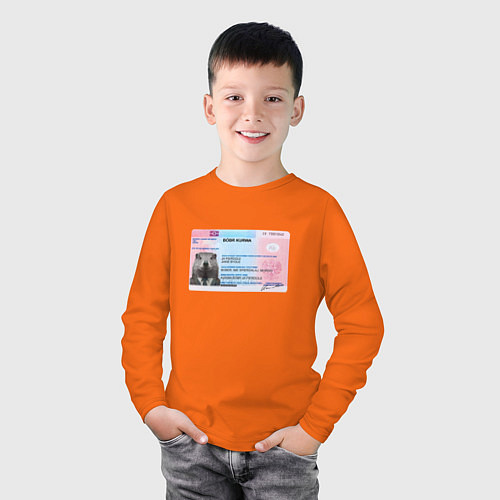 Детский лонгслив Bobr kurwa passport / Оранжевый – фото 3