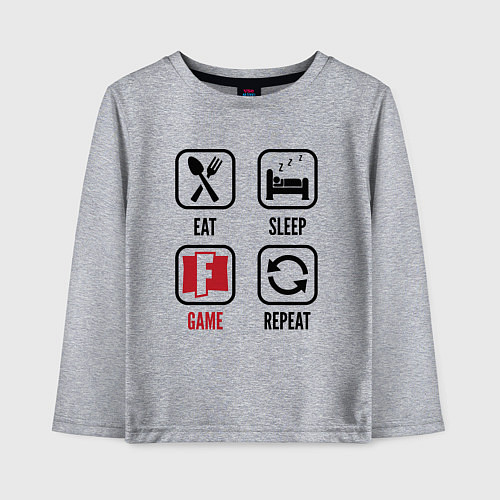 Детский лонгслив Eat - sleep - Fortnite - repeat / Меланж – фото 1