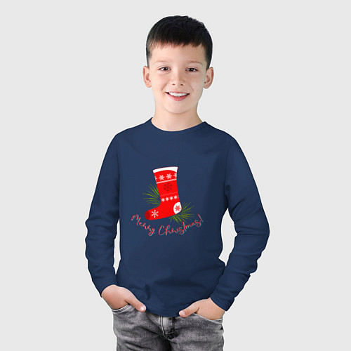 Детский лонгслив Рождественский сапожок / Тёмно-синий – фото 3