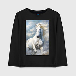 Лонгслив хлопковый детский Белая лошадь на фоне неба, цвет: черный