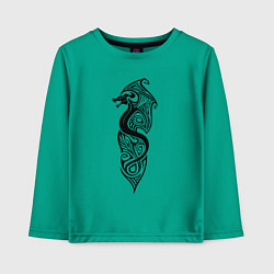Лонгслив хлопковый детский Кельтский тату дракон, цвет: зеленый