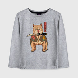 Лонгслив хлопковый детский Питбуль якудза самурай, цвет: меланж