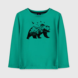 Лонгслив хлопковый детский Силуэт тайги в медведе, цвет: зеленый