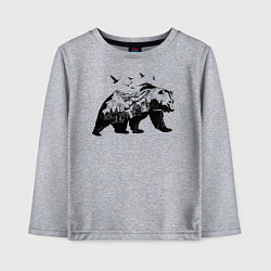 Лонгслив хлопковый детский Силуэт тайги в медведе, цвет: меланж