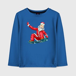 Лонгслив хлопковый детский Дед Мороз сноубордист, цвет: синий