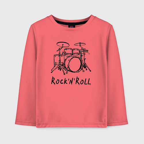 Детский лонгслив Барабанная установка - рок н ролл / Коралловый – фото 1