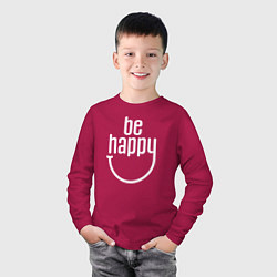 Лонгслив хлопковый детский Смайл - будь счастлив, цвет: маджента — фото 2