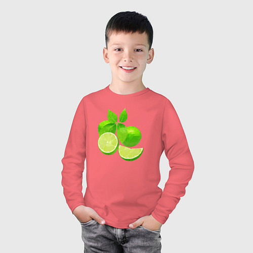 Детский лонгслив Лайм целиком с листьями / Коралловый – фото 3