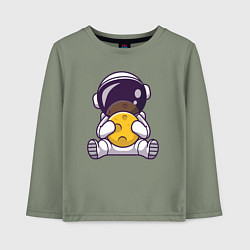 Лонгслив хлопковый детский Космонавт и луна, цвет: авокадо