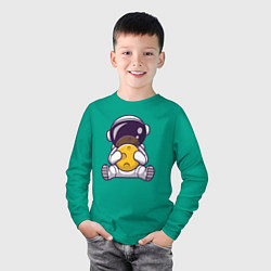 Лонгслив хлопковый детский Космонавт и луна, цвет: зеленый — фото 2