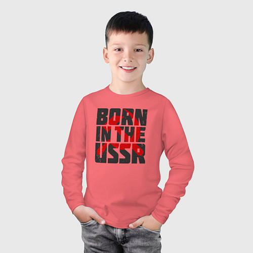 Детский лонгслив Родился в Советском Союзе / Коралловый – фото 3