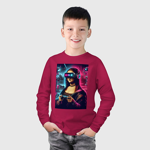 Детский лонгслив Mona Lisa is an avid gamer - fantasy / Маджента – фото 3