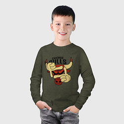 Лонгслив хлопковый детский Bulls logo with hands, цвет: меланж-хаки — фото 2