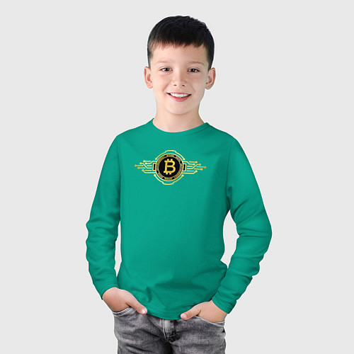 Детский лонгслив Биткоин лого / Зеленый – фото 3