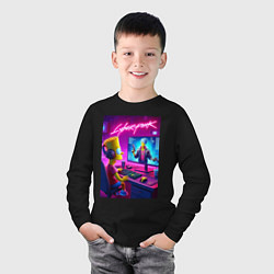 Лонгслив хлопковый детский Gamer Bart - cyberpunk, цвет: черный — фото 2