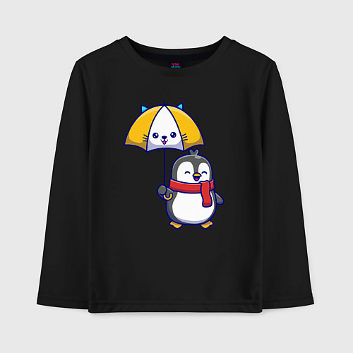 Детский лонгслив Пингвинчик под зонтом / Черный – фото 1