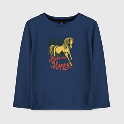 Лонгслив хлопковый детский Счастливая лошадь, цвет: тёмно-синий
