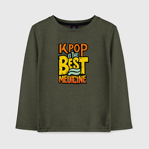 Детский лонгслив K-pop slogan / Меланж-хаки – фото 1