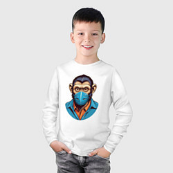 Лонгслив хлопковый детский Портрет обезьяны в маске, цвет: белый — фото 2