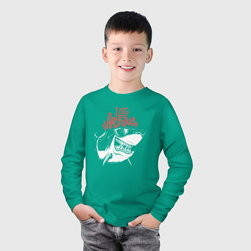 Детский лонгслив Акула - я ем что угодно / Зеленый – фото 3