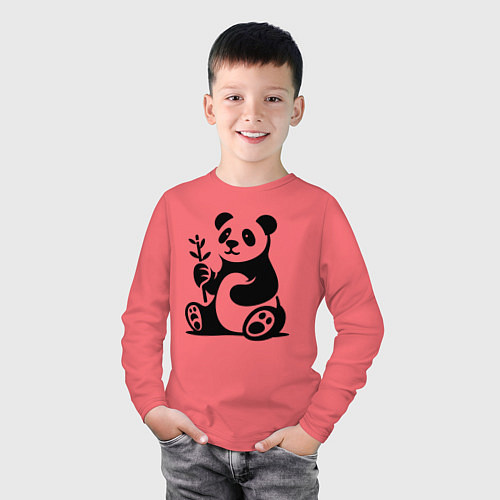 Детский лонгслив Сидящая панда с бамбуком в лапе / Коралловый – фото 3