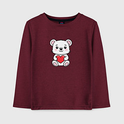 Лонгслив хлопковый детский Белый медвежонок с сердечком, цвет: меланж-бордовый