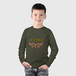 Лонгслив хлопковый детский Осетия арнамент, цвет: меланж-хаки — фото 2