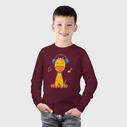 Лонгслив хлопковый детский Музыкальный жирафик, цвет: меланж-бордовый — фото 2