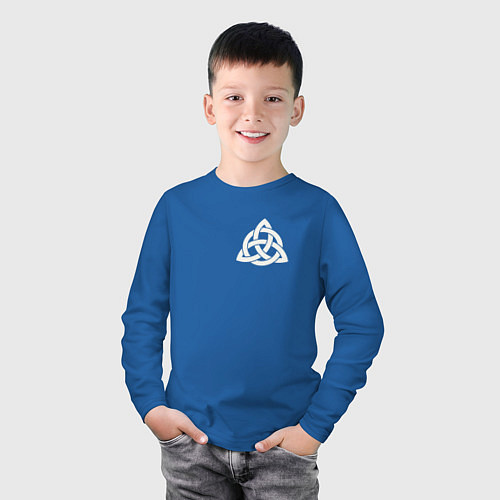 Детский лонгслив Символ трикветр трилистник на груди / Синий – фото 3