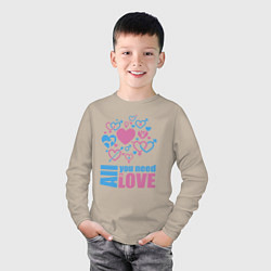 Лонгслив хлопковый детский All you net is love, цвет: миндальный — фото 2