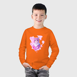 Лонгслив хлопковый детский Аниме девушка с розовыми сердечками, цвет: оранжевый — фото 2