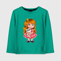Лонгслив хлопковый детский Принцесса в розовом платье с котенком, цвет: зеленый
