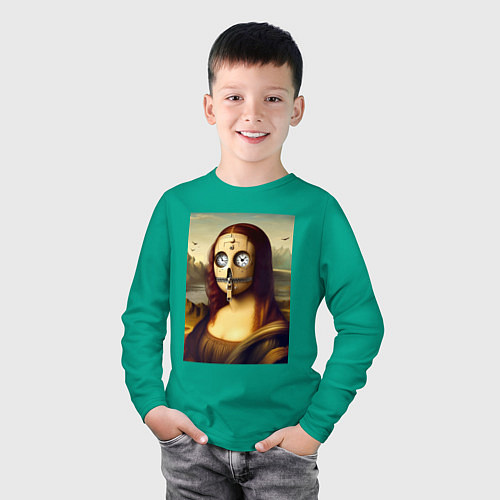 Детский лонгслив Mona Lisa in a mask - steampunk / Зеленый – фото 3