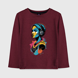 Лонгслив хлопковый детский Девушка и музыка, цвет: меланж-бордовый